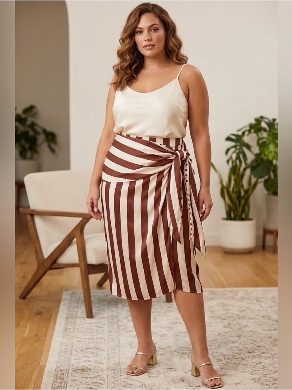 LIMITED EDITION! Collection! Graceful Brown And White Striped Size 10 Skirt! - Picture 4 of 7